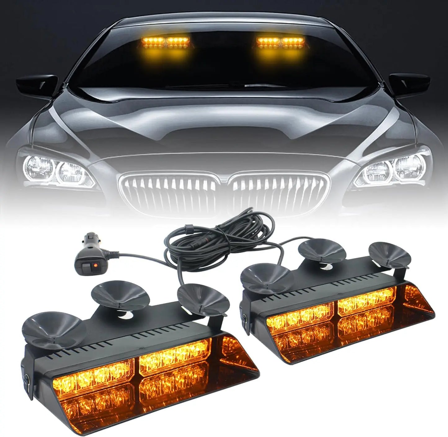 2 in 1 LED Emergency Strobe Lights for Vehicles Front/Rear Windshield with Suction Cups,Dash Deck Safety Flashing Hazard Warning