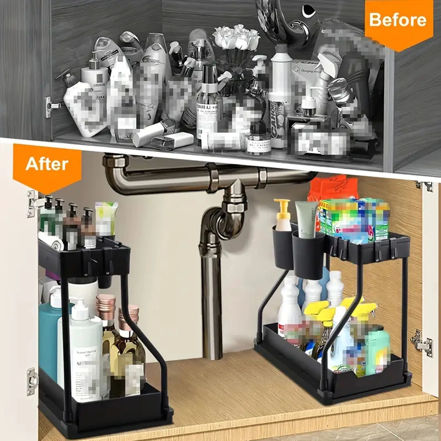 2-Tier Pull-Out Under Sink Organizer for Kitchen & Bathroom