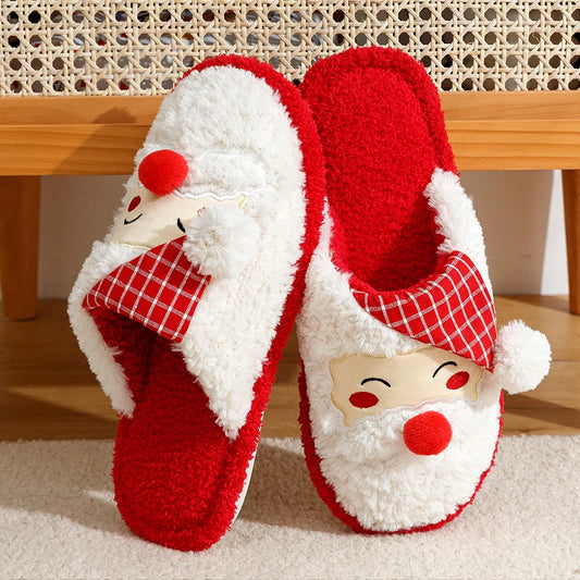 Fashion Christmas Santa Claus Slippers Women Indoor Cute Cartoon Soft Sole Comfy Winter Bedroom Warm Anti-slip Cotton Homeshoes