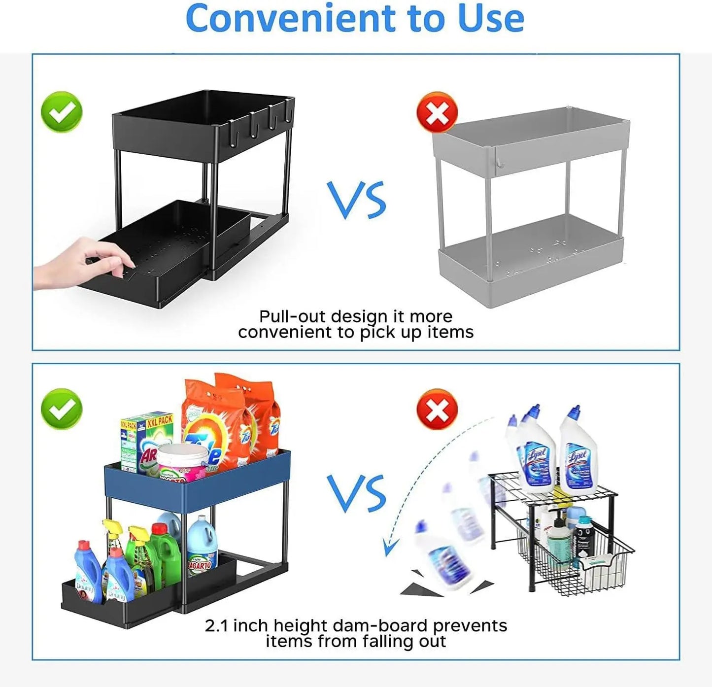 2-Tier Under Sink Organizer with Sliding Drawers & Hooks