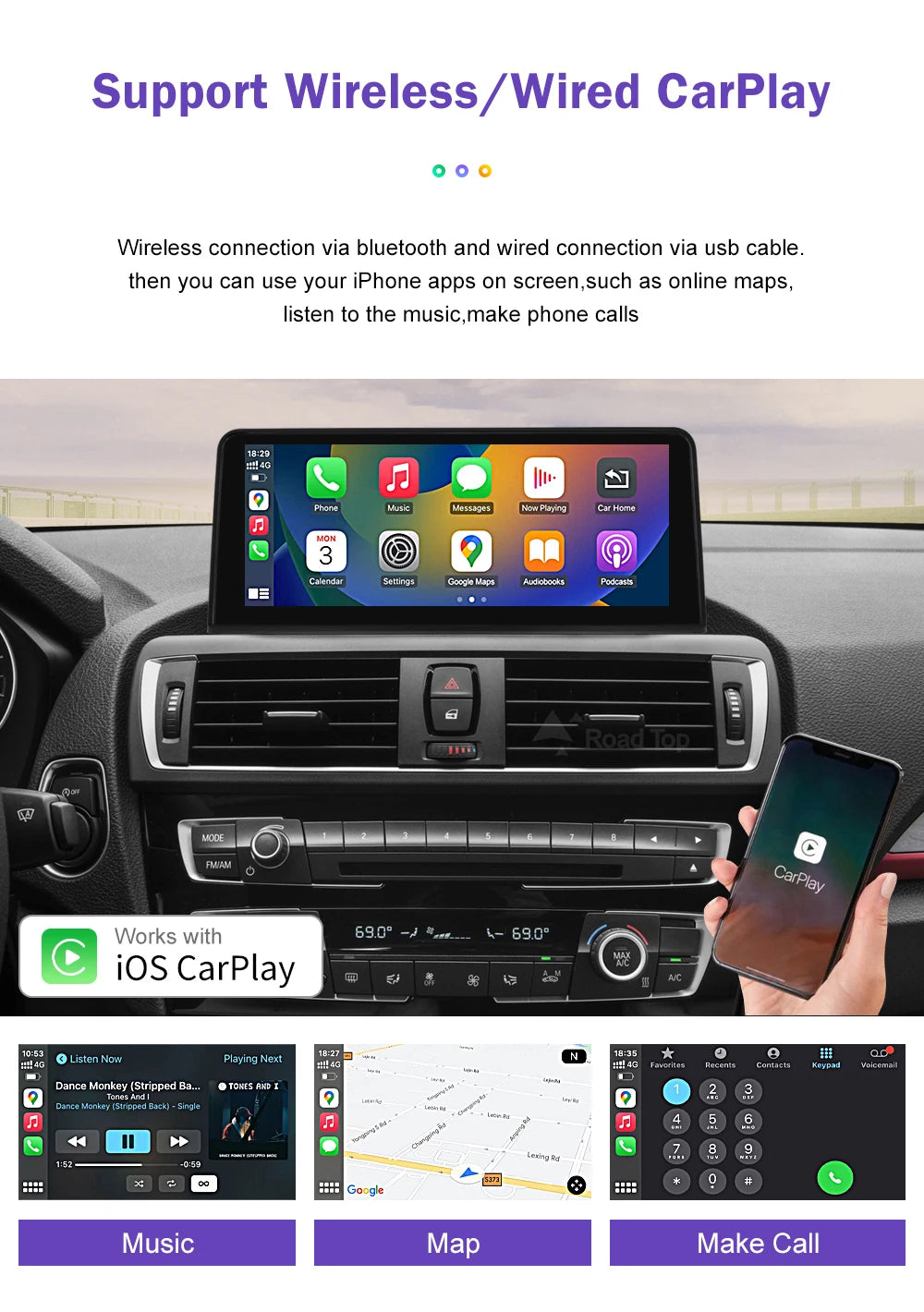 1920*720 Multimedia Touch Screen For BMW 1/2/3/4 Series F20/F21/F22/F30/F31/F33/F34/F36 Android Auto NBT System Wireless Carplay
