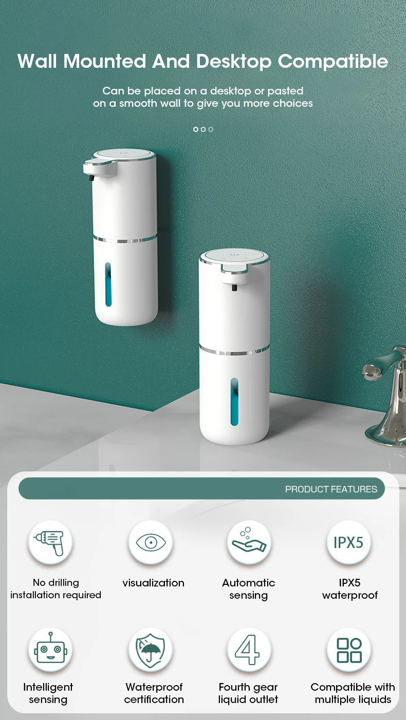 Automatic Soap Dispenser Touchless Foaming Soap Dispenser 380ml USB Rechargeable Electric 4 Level Adjustable Foam Soap Dispenser