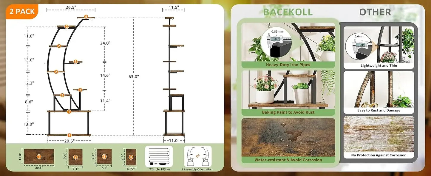 64" Indoor Plant Stand with Grow Lights – 9-Tier Metal Shelf for Multiple Plants & Hanging Pots