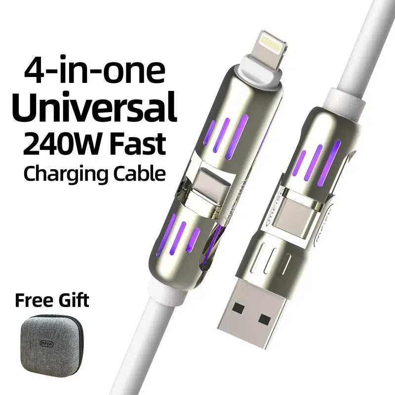 4-in-1 Fast Charging Cable 240W – USB-C, Lightning, USB-A