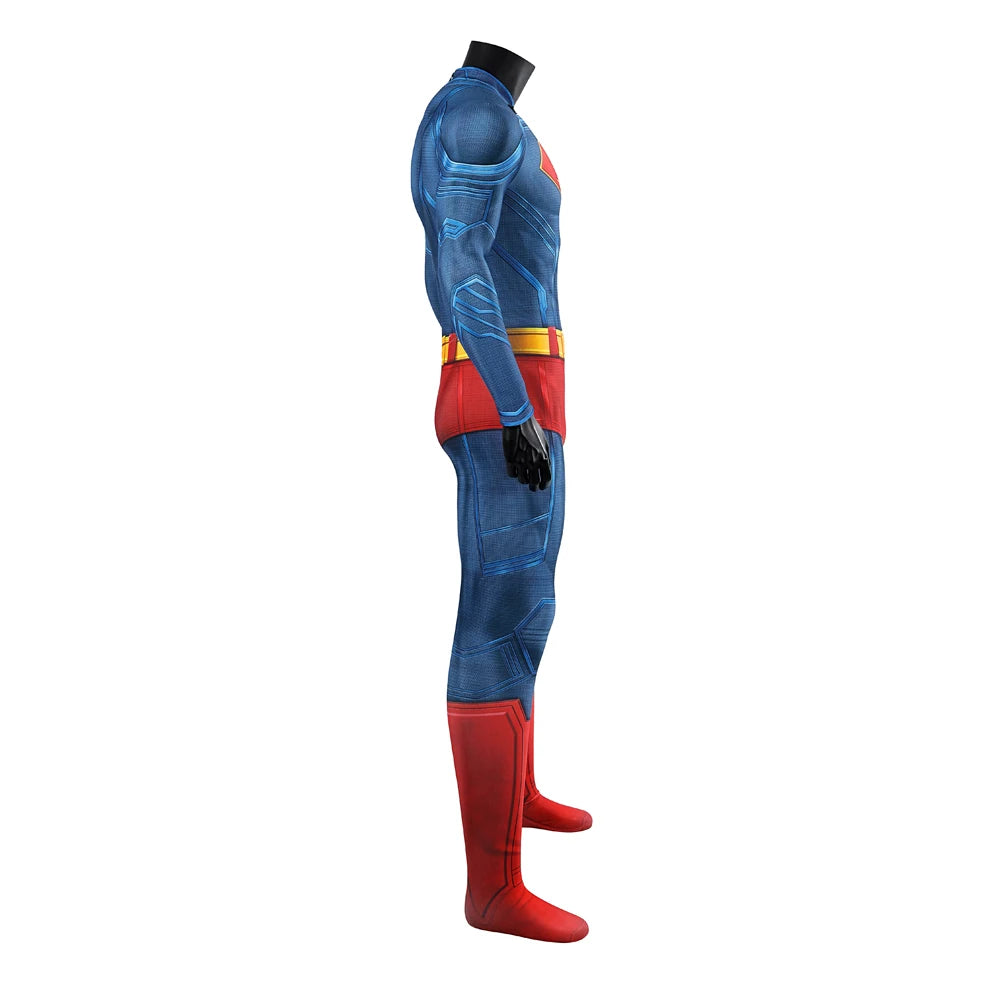 Hero Zentai Man Clark Kent Disguise Super High Quality Halloween Cosplay Costume Bodysuit with Red Cloak 3D Printed Kent Outfit