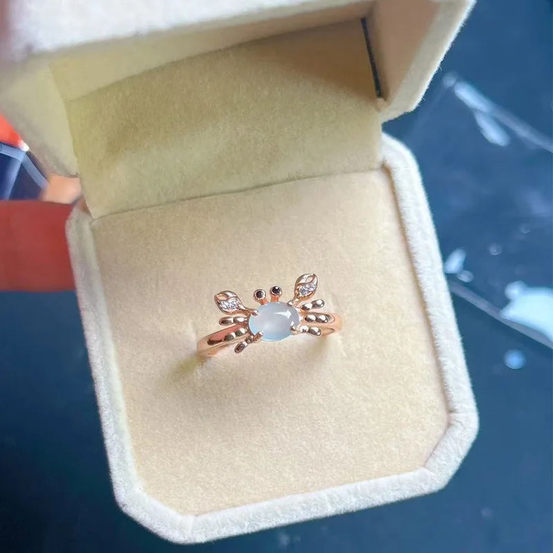 Adjustable Moonstone Crab Ring – Elegant Animal Jewelry for Women