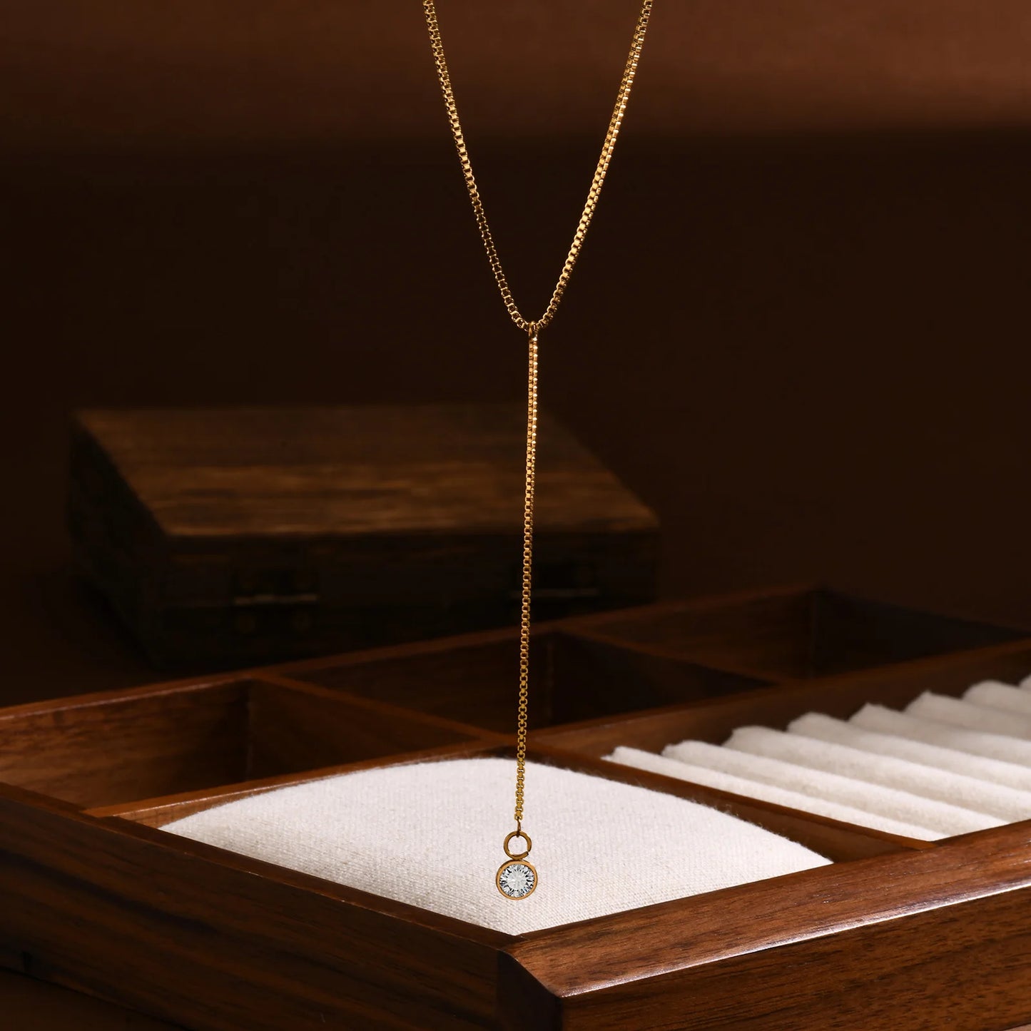 Gold Lariat Y Necklace for Women – Dainty CZ Drop Chain