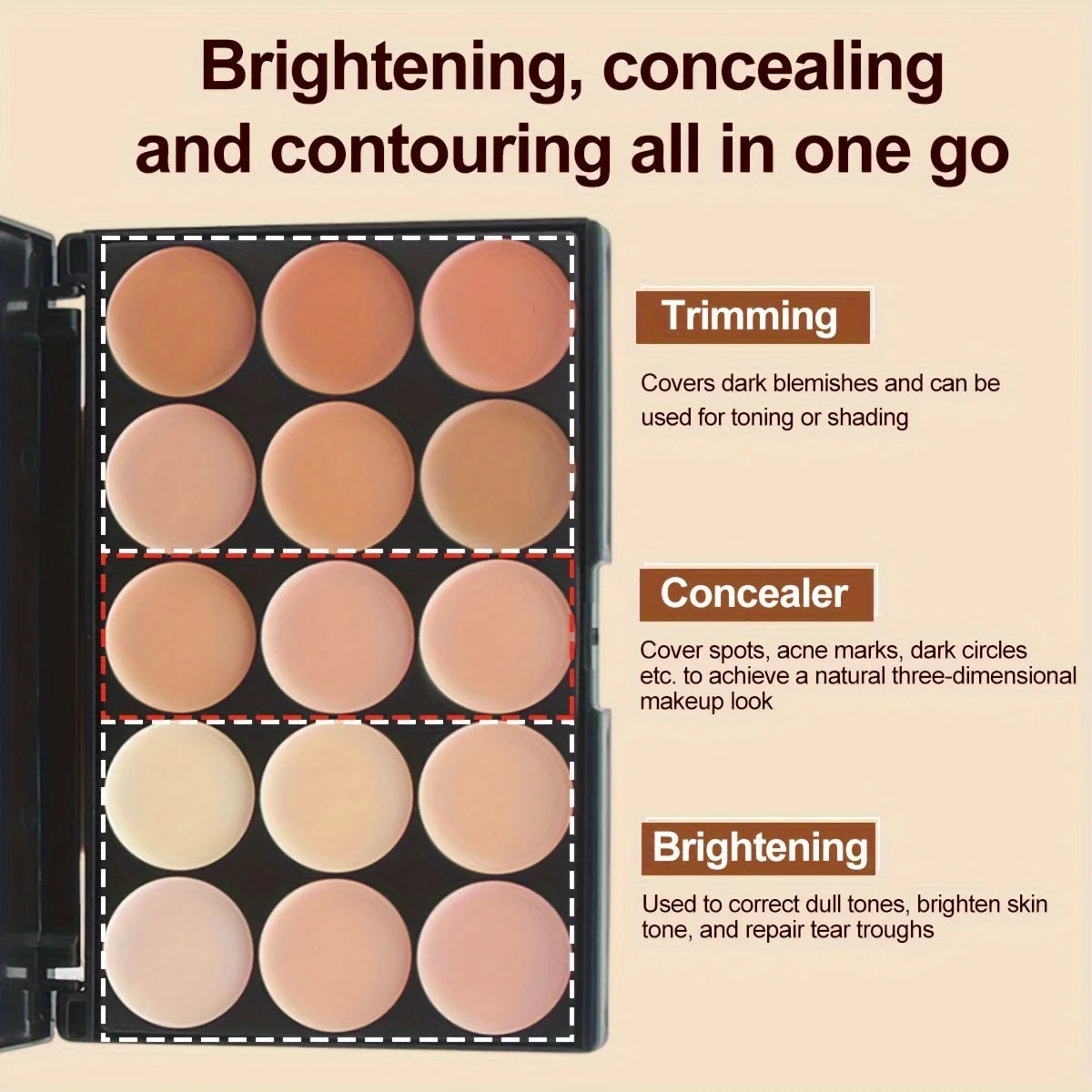 2pcs 15-color Professional Concealer with Brush,Face Makeup and Contouring Dark Circles Acne Mark Brightening Waterproof Sweat