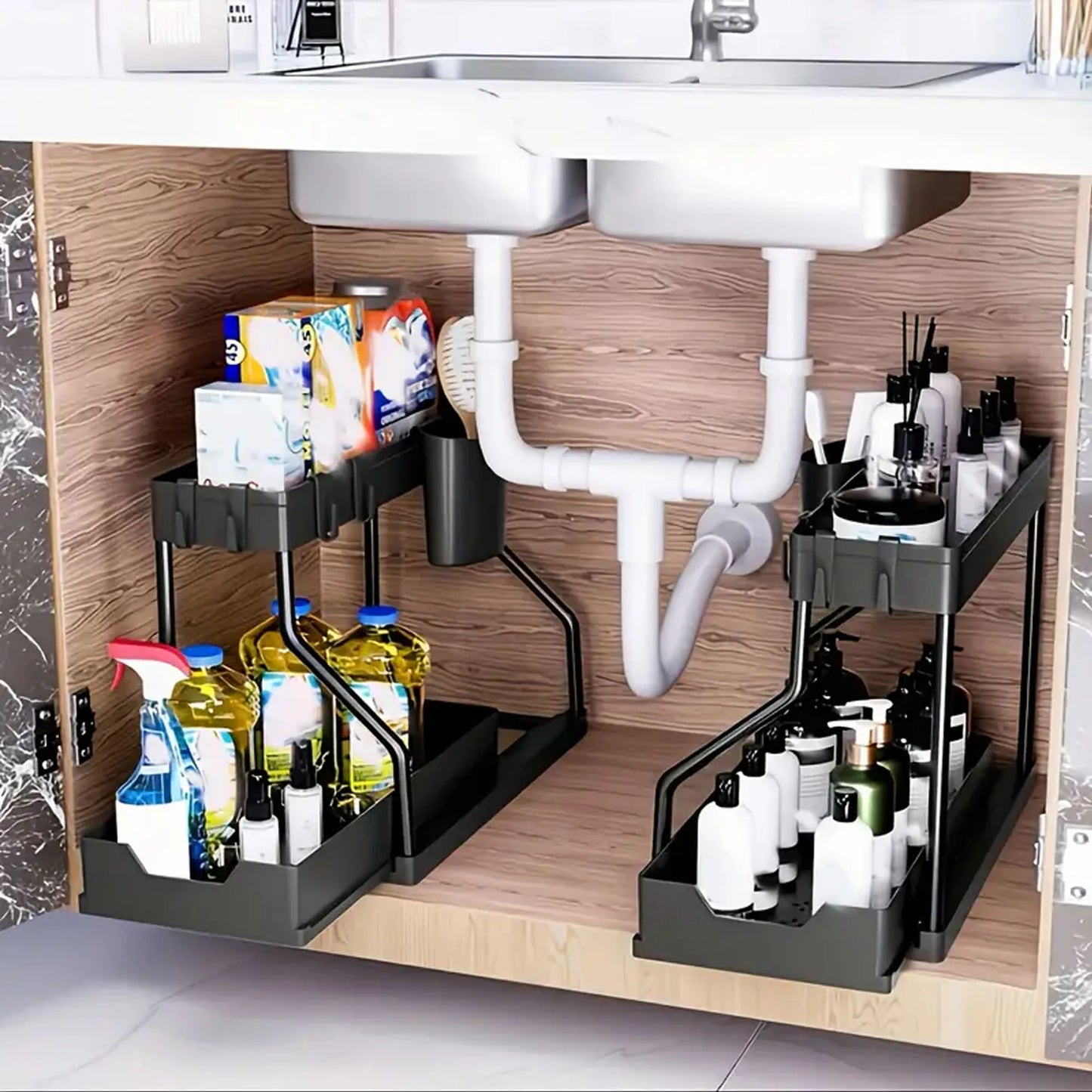 2-Tier Pull-Out Under Sink Organizer for Kitchen & Bathroom