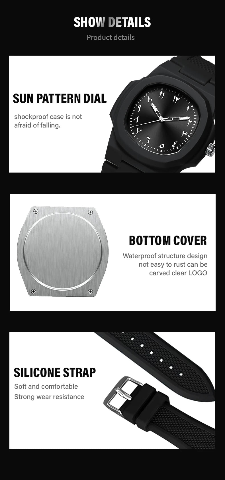 Men's Arabic Numeral Quartz Watch 30-Meter Water Resistance Casual Sports Silicone Wristband Watch Clock Nautilus Design Watch