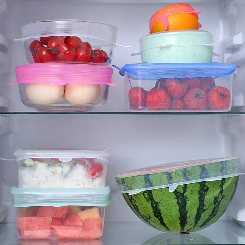 6pcs/set Silicone Covers Adaptable Silicone Lids Silicone Caps for Food Universal Dish Stretch Lids for Cans Kitchen Accessories