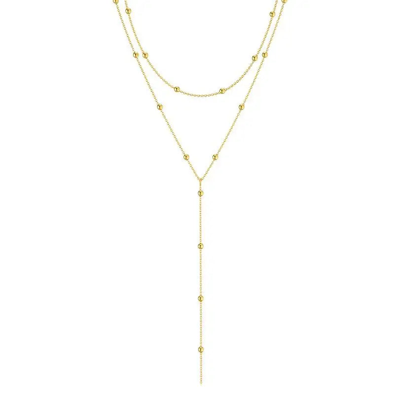Stainless Steel Layered Y Necklace – Elegant Fringe Beads