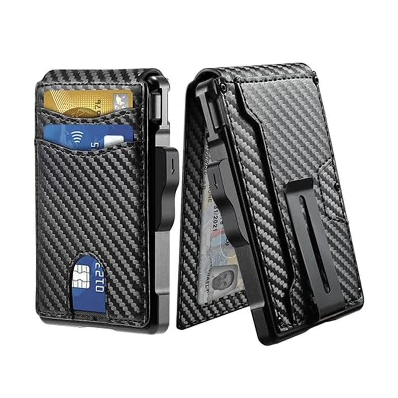 YATBEST Men's Card Bag Ultra-Thin With Wallet Metal Aluminum Box Credit Card Bag RFID Anti-Theft Brush Automatic Pop-Up Wallet
