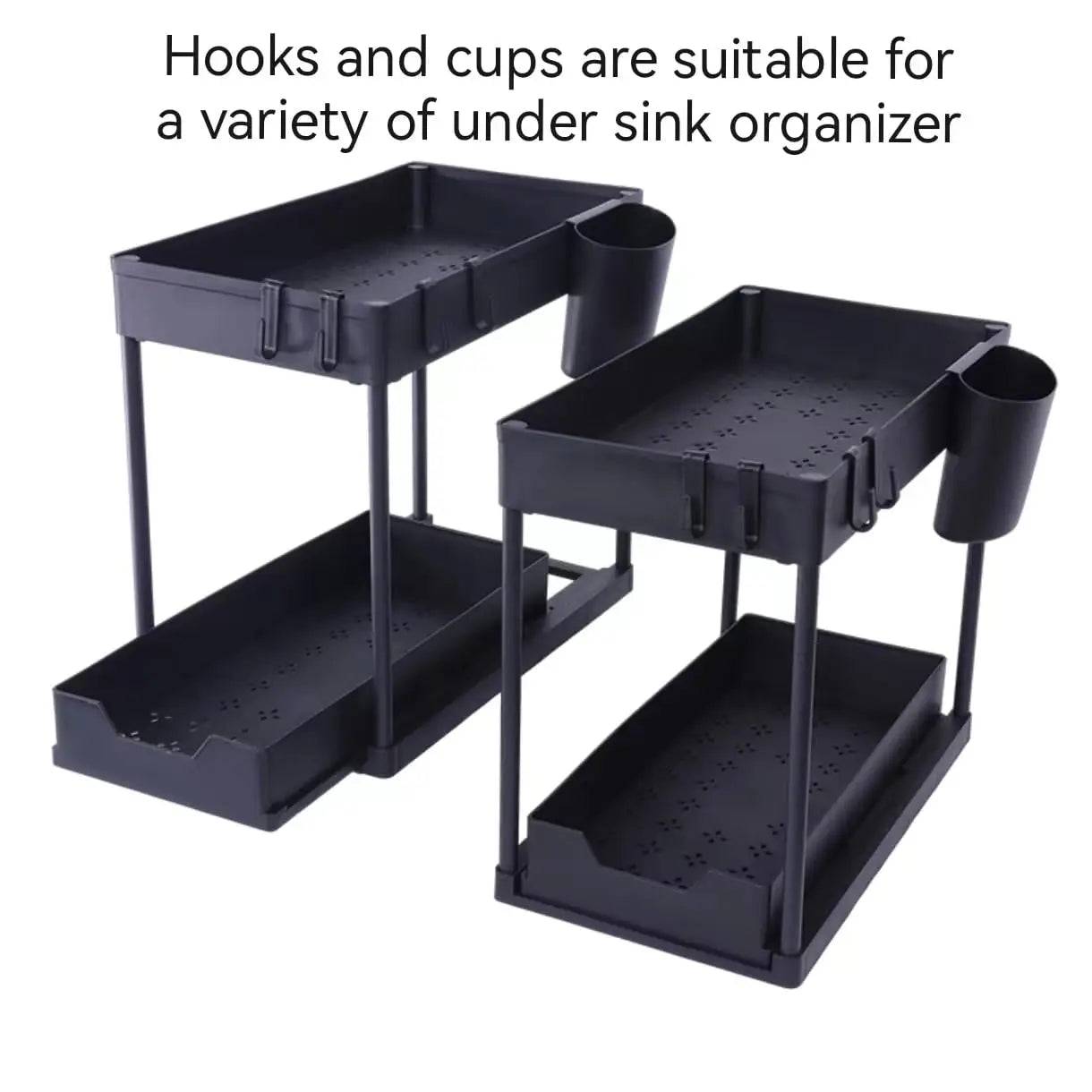 2-Tier Under Sink Organizer with Sliding Drawers & Hooks