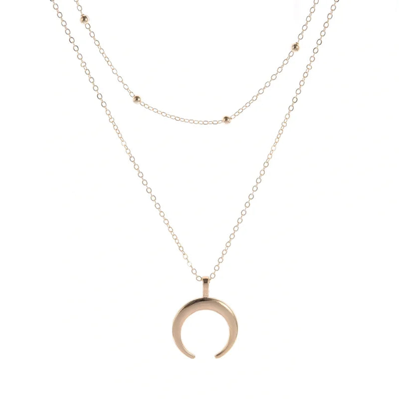 Gold Double Layer Moon Pendant Necklace – Trendy Gift