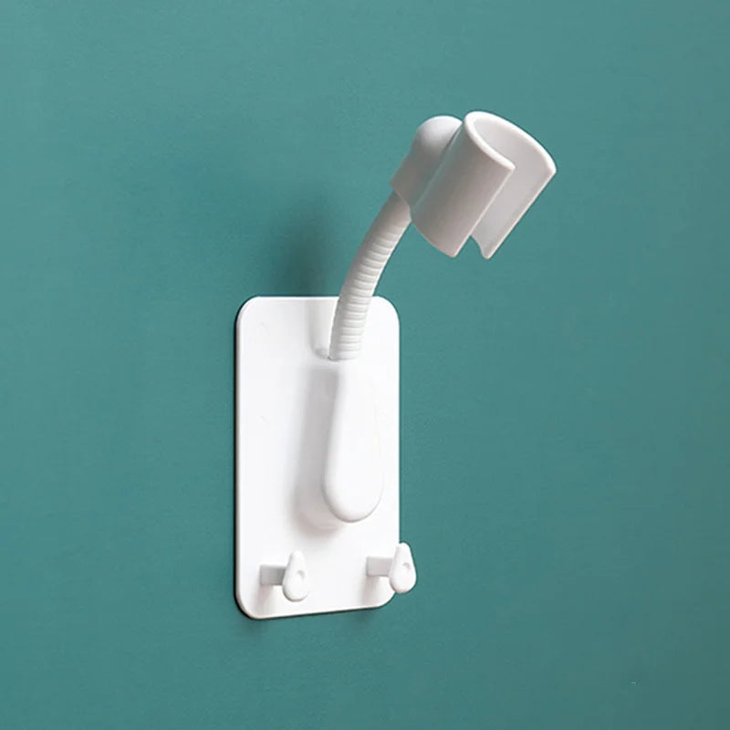 Adjustable Shower Head Holder with Hooks – No-Drill Wall Mount