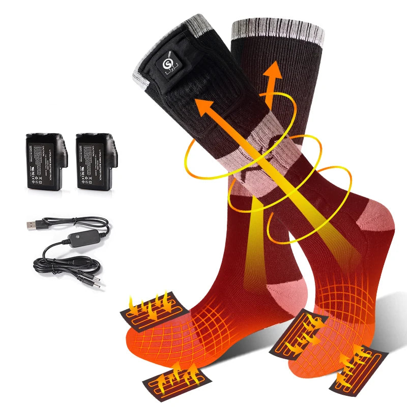SNOW DEER Rechargeable Electric Skiing Heated Socks Winter Warm Thermal Cycling Sock Stocking Men Women For Motorcycle Cycling