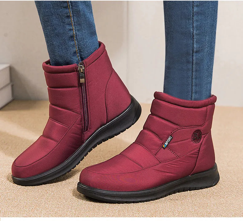 Women's Boots 2025 Winter Shoes For Women Ankle Boots Warm Fur Botas Mujer Waterproof Low Heels Snow Boots Winter Flat Shoes