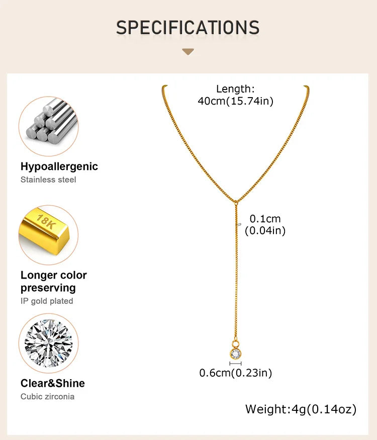 Gold Lariat Y Necklace for Women – Dainty CZ Drop Chain