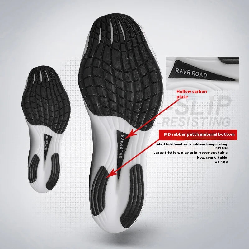 Real carbonboard racing running shoes couple's ultra-light cushioning sneakers men's thin mesh walking shoes