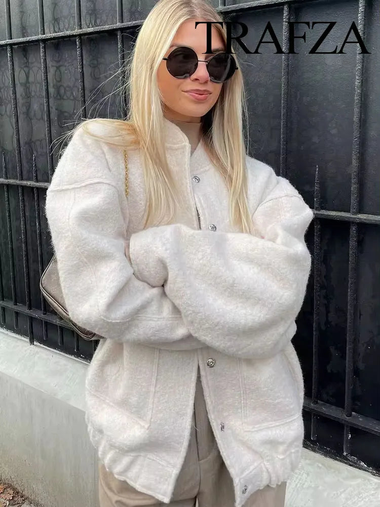 Women's Winter Casual Pocket Jacket – Solid Color, Cozy & Stylish | TRAFZA