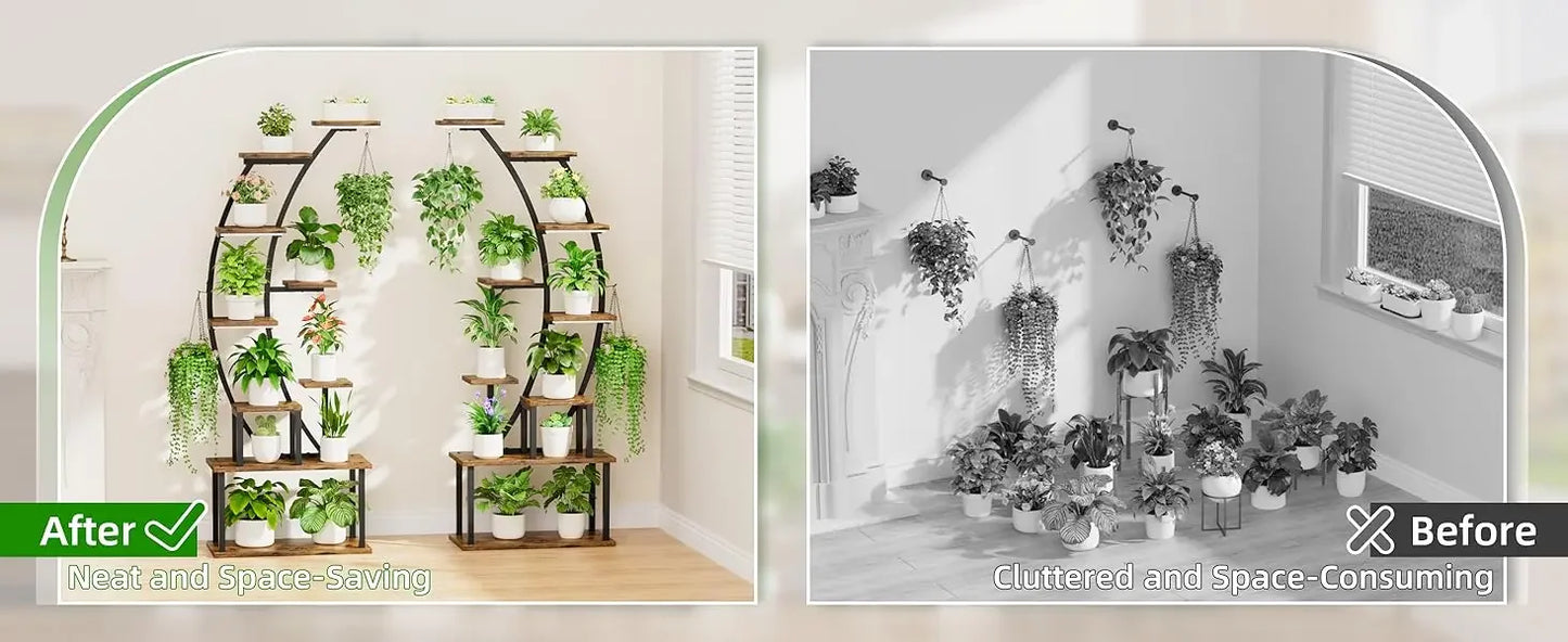 64" Indoor Plant Stand with Grow Lights – 9-Tier Metal Shelf for Multiple Plants & Hanging Pots