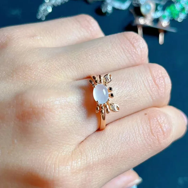 Adjustable Moonstone Crab Ring – Elegant Animal Jewelry for Women