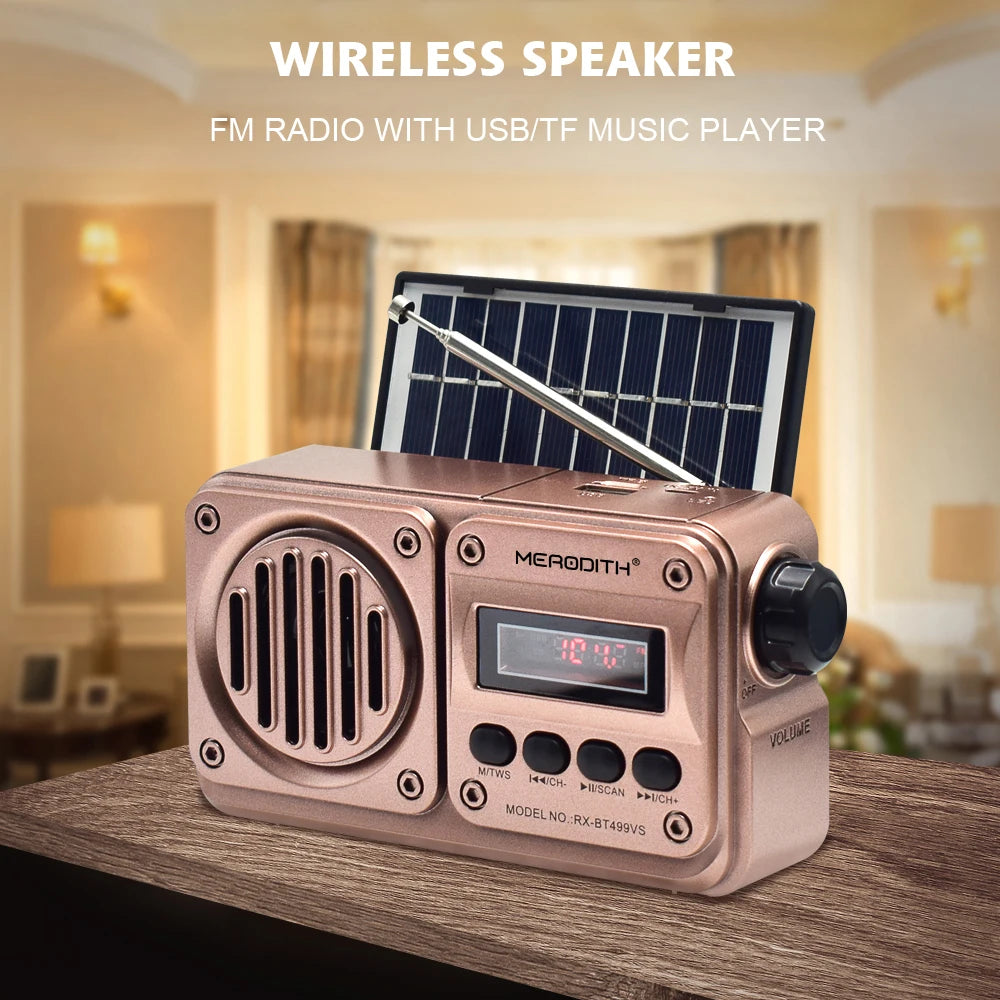 MD-499 Solar Bluetooth Speaker with FM Radio & USB MP3 – Emergency Power Bank