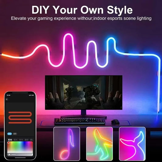 USB RGBIC Neon LED Strip Light – 5V, Waterproof, 1–5M, Bluetooth App & Remote Control for DIY Home Decor