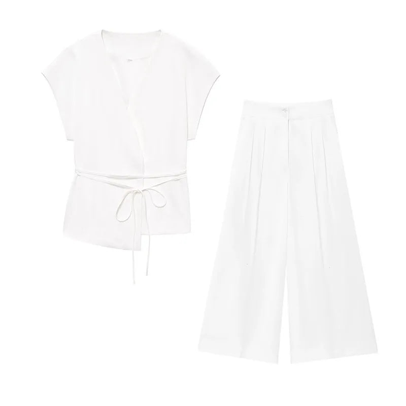 Women’s V-Neck Sleeveless Trouser Set – Summer Chic