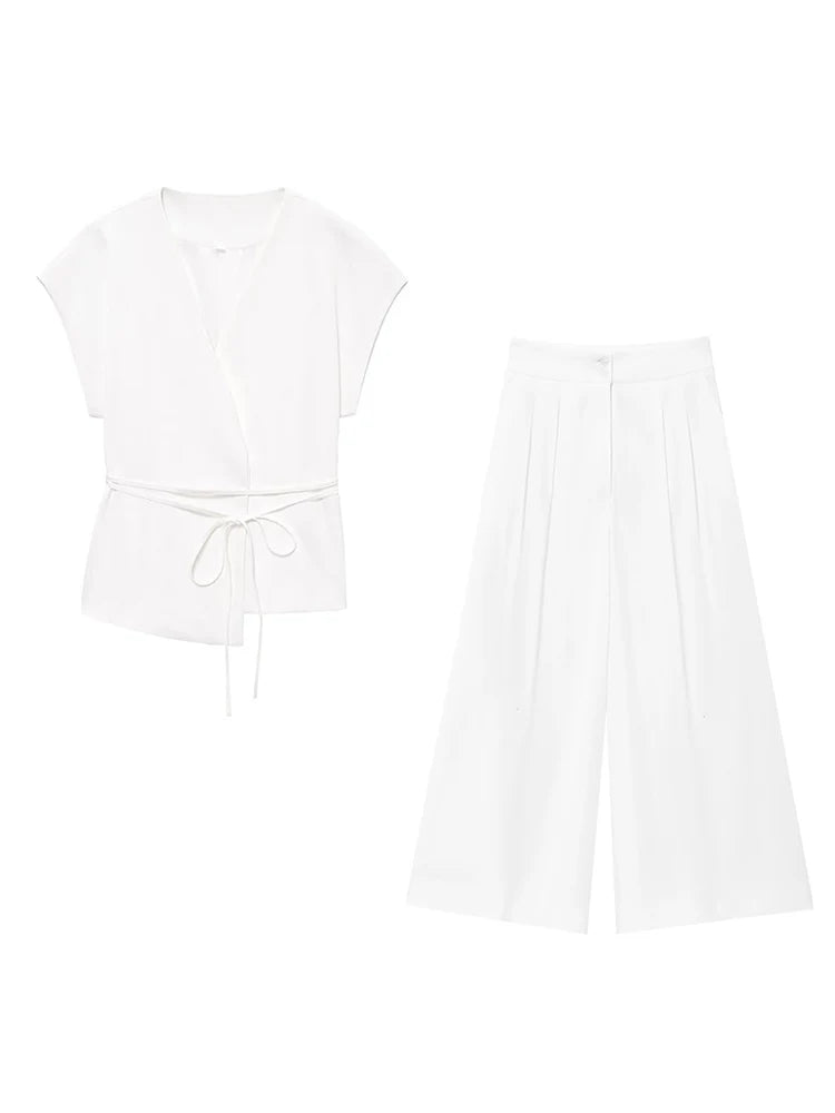 Women’s V-Neck Sleeveless Trouser Set – Summer Chic