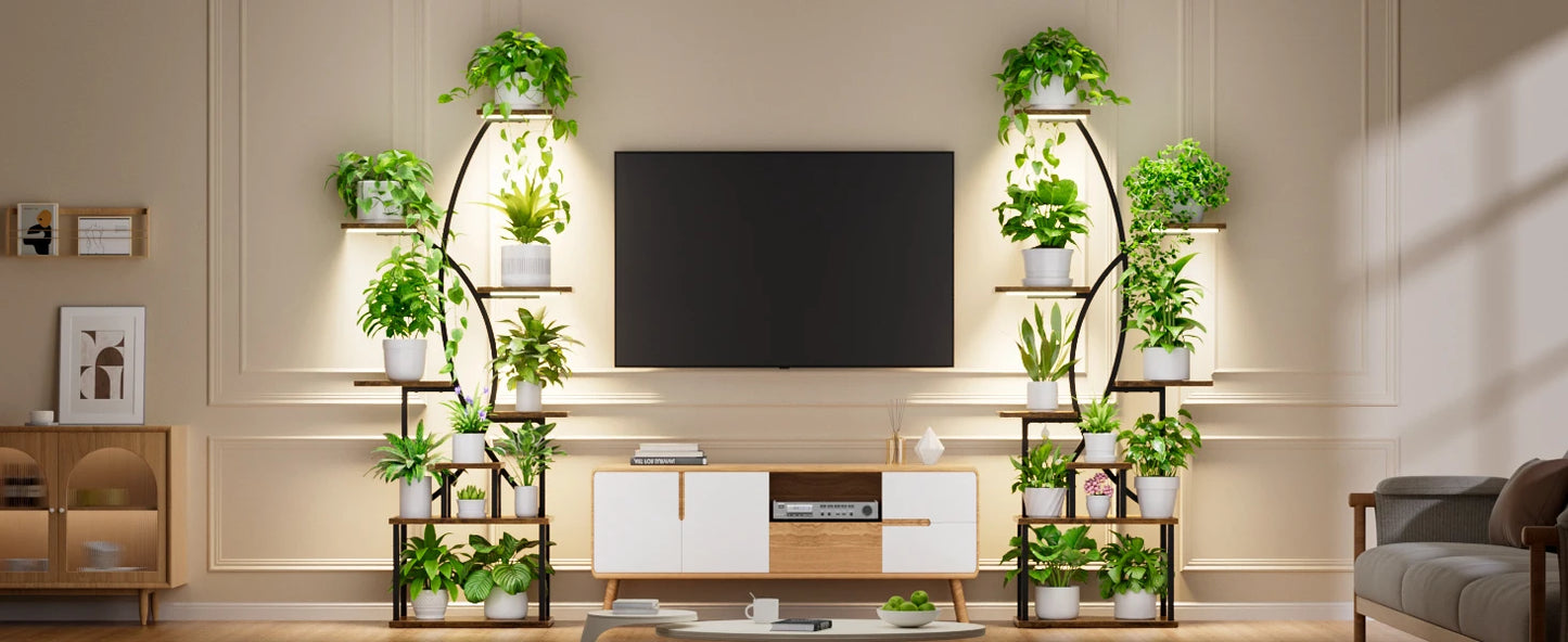 8-Tier Indoor Plant Stand with Grow Lights – Tall Metal Shelf for Corners & Living Rooms, Space-Saving Display Rack for Multiple Plants