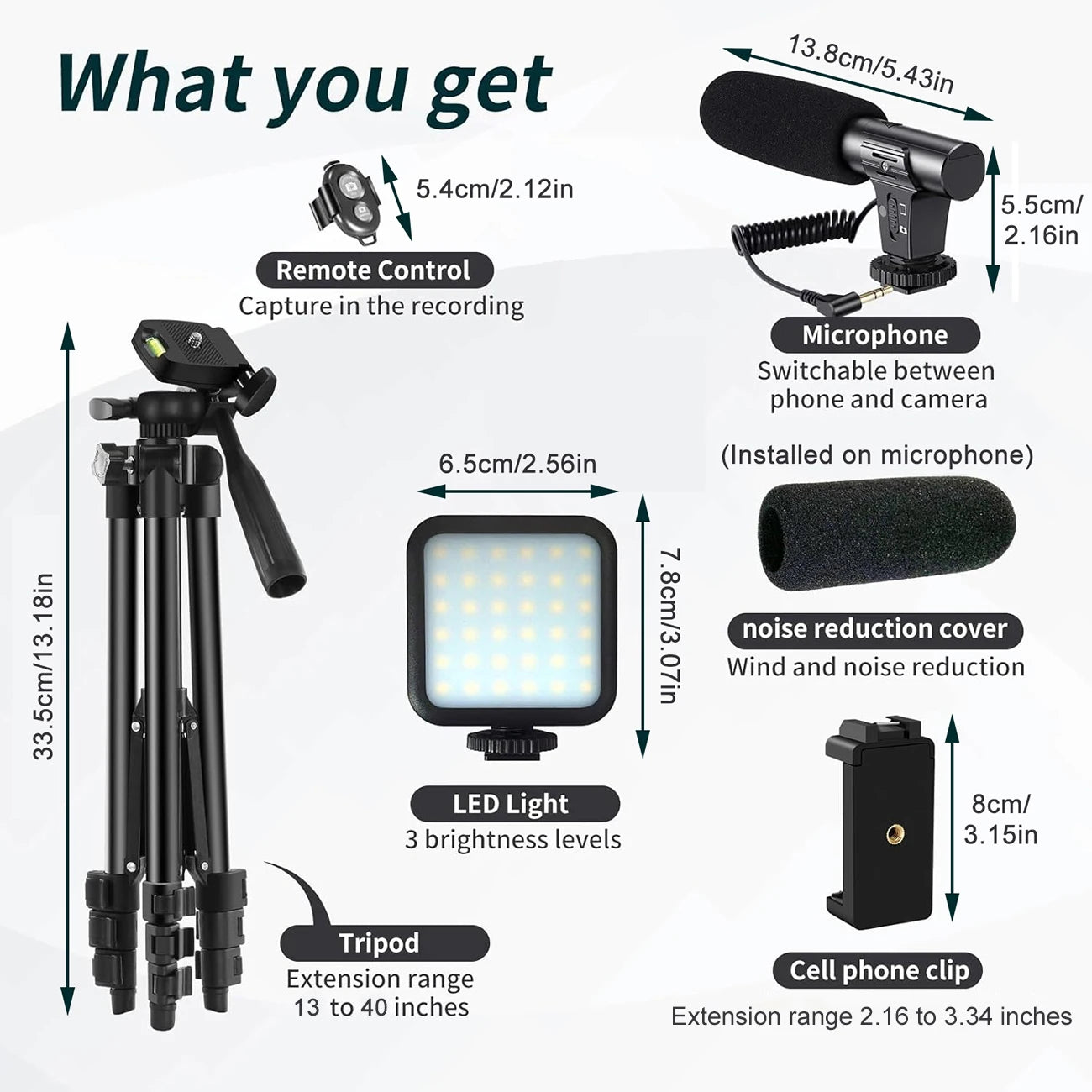 MAMEN Vlogging Kit with Tripod, LED Light & Mic – Portable 48" Setup for Phone Videos & Live Streaming