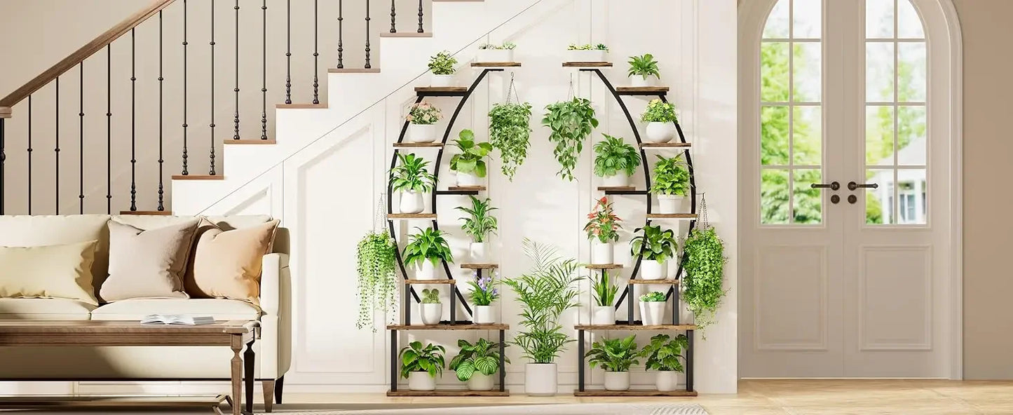64" Indoor Plant Stand with Grow Lights – 9-Tier Metal Shelf for Multiple Plants & Hanging Pots