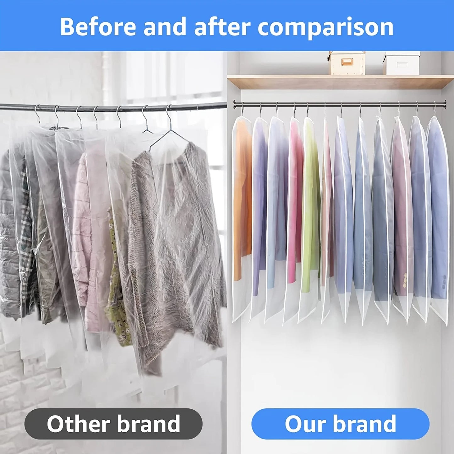 5pcs Durable Polyester Garment Dust Cover with Zipper Closure Long Hanging Clothes Bag for Coats Jackets & Wardrobe Organization