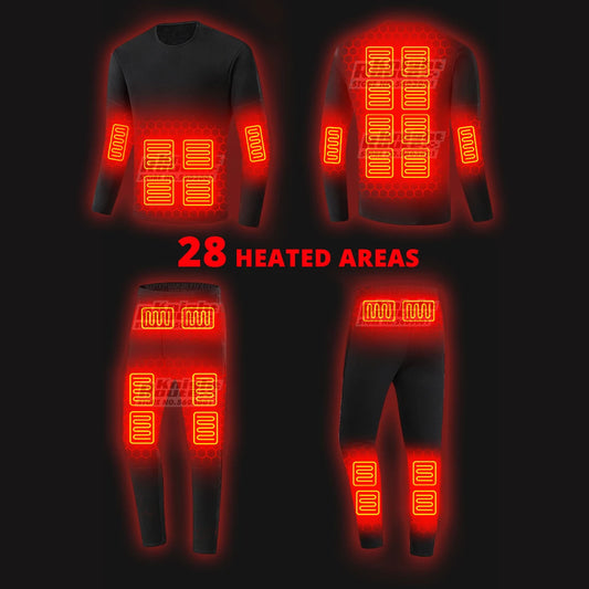28 Areas Winter Motorcycle Heated Thermal Underwear Men's Women's Heated Jacket USB Heating Smart Pants Hiking Bike Camping Ski