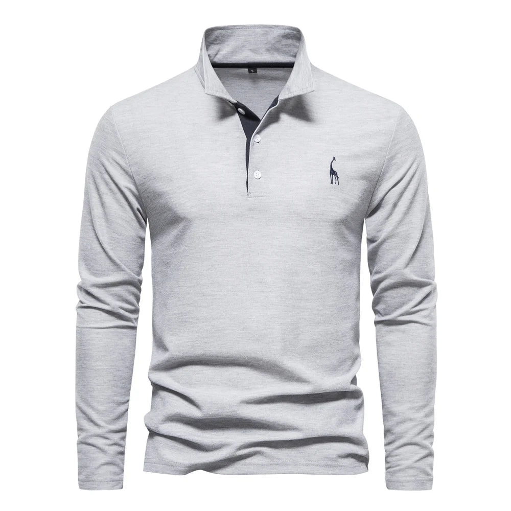Men’s Deer Embroidery Polo Shirt – Long Sleeve Casual Business Top
