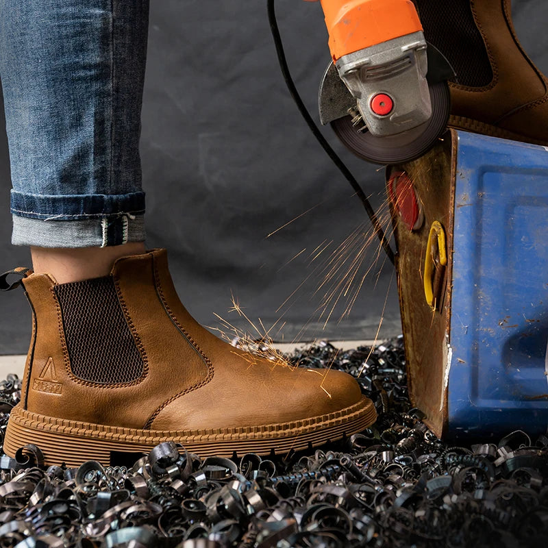 Water Proof Safety Work Shoes For Men Steel Head Leather Boots Male Footwear Indestructible Construction Work Shoes Brown