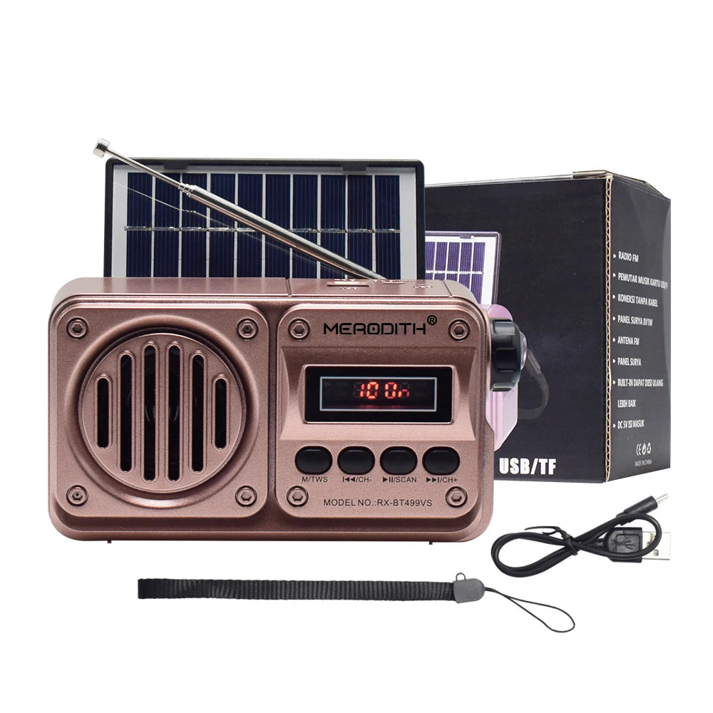 MD-499 Solar Bluetooth Speaker with FM Radio & USB MP3 – Emergency Power Bank