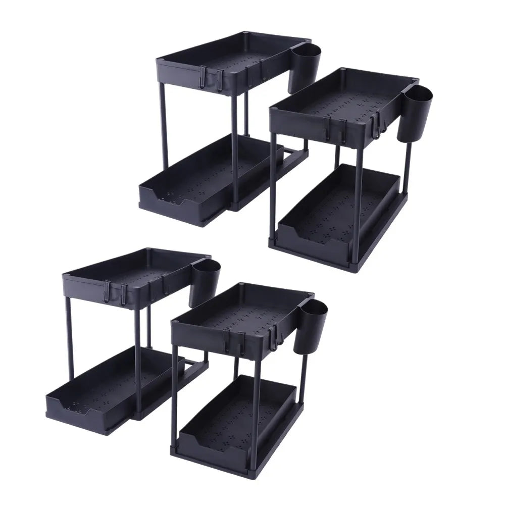 2-Tier Under Sink Organizer with Sliding Drawers & Hooks