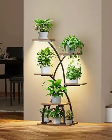 8-Tier Indoor Plant Stand with Grow Lights – Tall Metal Shelf for Corners & Living Rooms, Space-Saving Display Rack for Multiple Plants