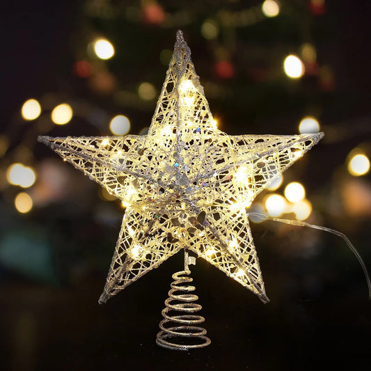 Christmas Tree Pentagram Decoration Exquisite Iron Glitter Powder Christmas Tree Decoration Top LED Star Lighting Props