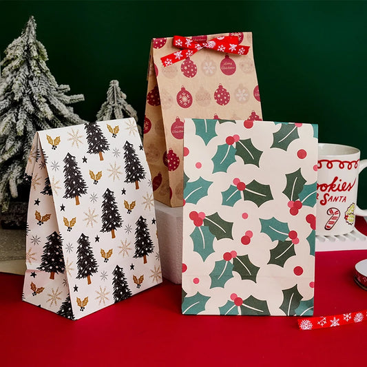 5/10pcs Kraft Paper Christmas Cookie Candy Bag Biscuit Snack Packaging Bag Christmas Party Decorations Navidad New Year 2025