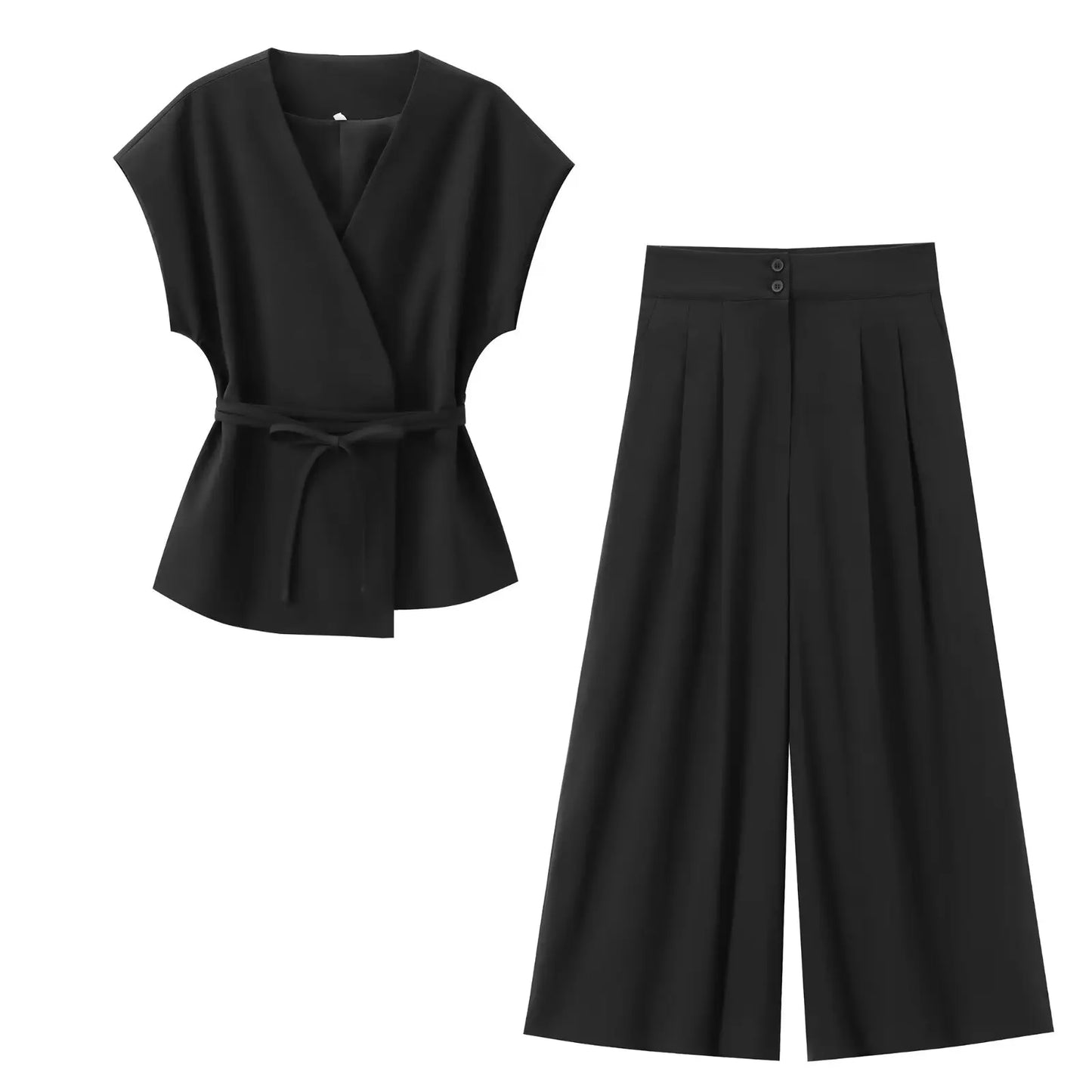 Women’s V-Neck Sleeveless Trouser Set – Summer Chic
