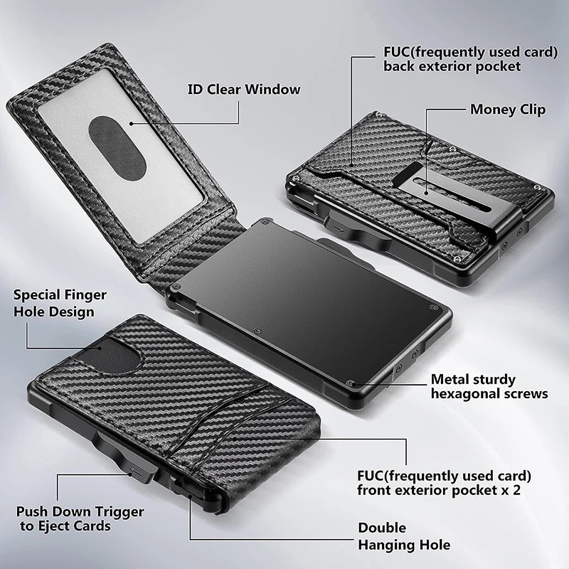 YATBEST Men's Card Bag Ultra-Thin With Wallet Metal Aluminum Box Credit Card Bag RFID Anti-Theft Brush Automatic Pop-Up Wallet
