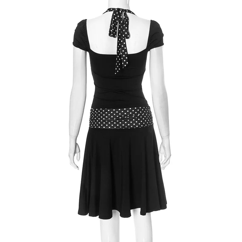 Tossy Women's Patchwork 2-Piece Set - Lace-Up Crop Top & High Waist Mini Skirt