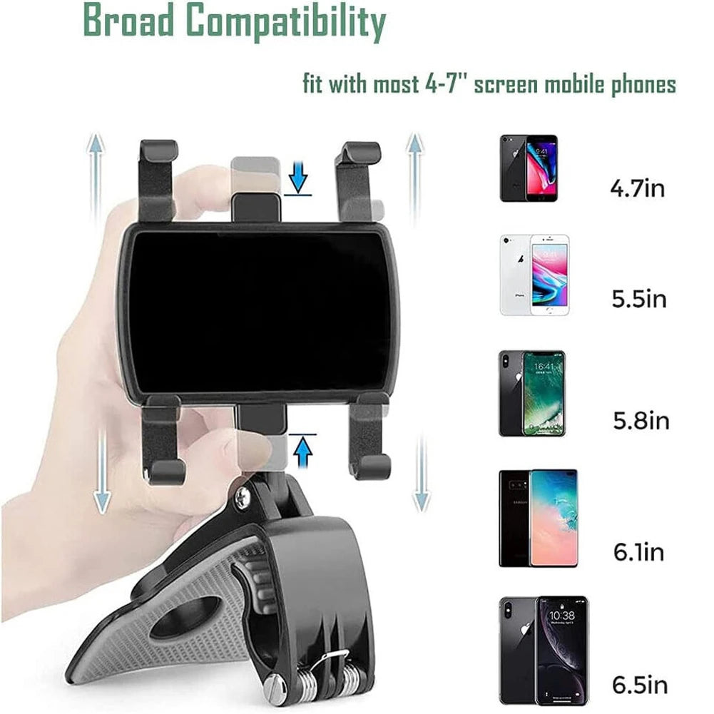 Car Dashboard Support 360 Degree Rotating Car Mobile Phone Mount Foldable Dashboard Adjustable Spring Clip Cell Phone Holder