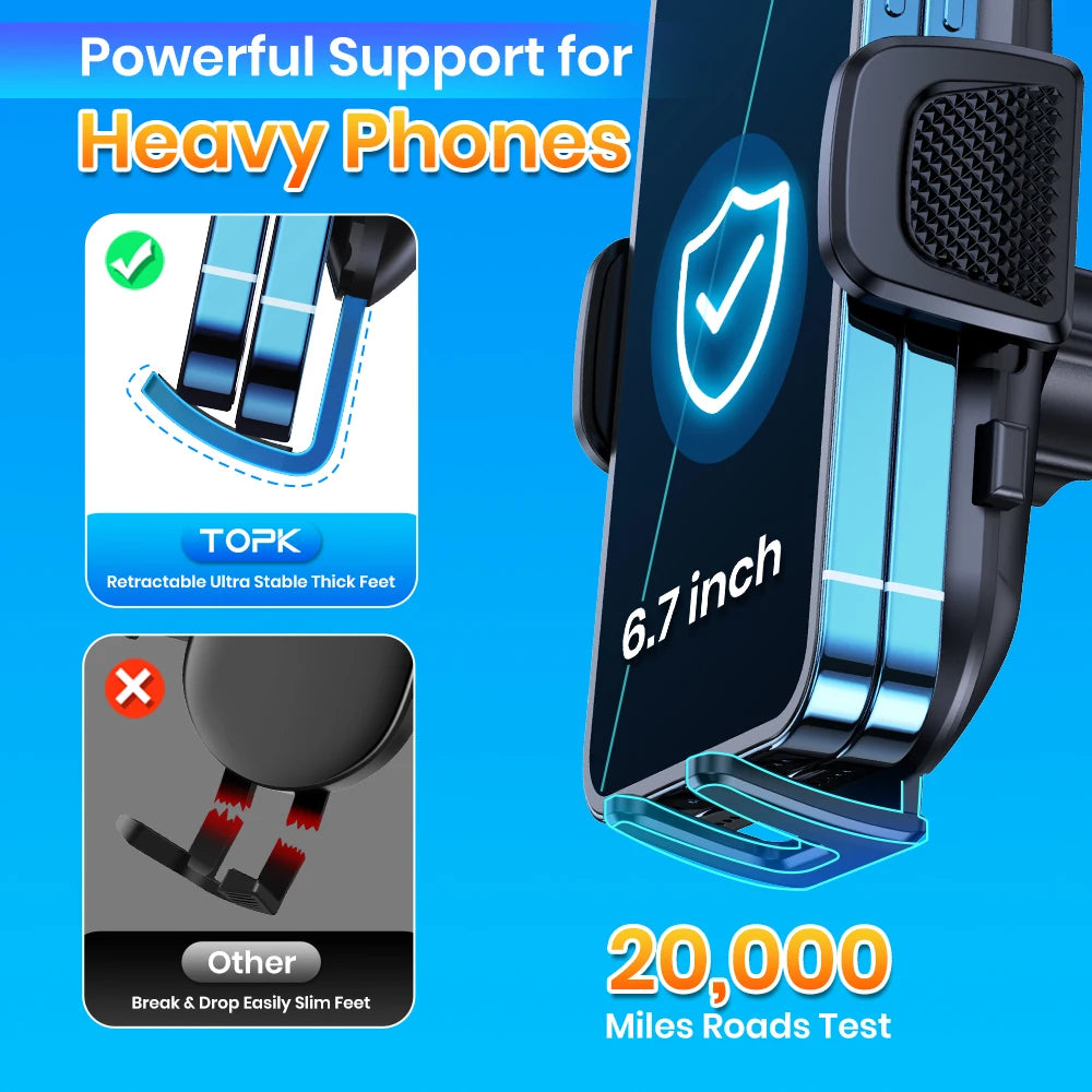 TOPK Universal Car Phone Holder Dashboard Mount for iPhone Android 360° Rotatable Anti-Slip Easy Install Compact Design Durable