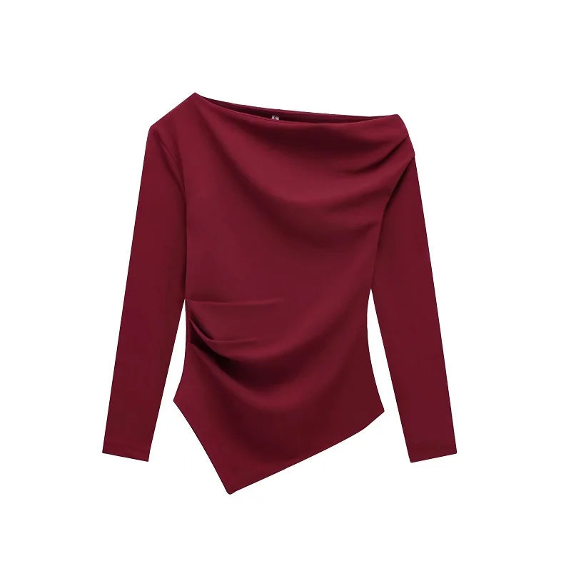 Asymmetric Ruched Off-Shoulder Blouse – Slim Fit Women’s Top