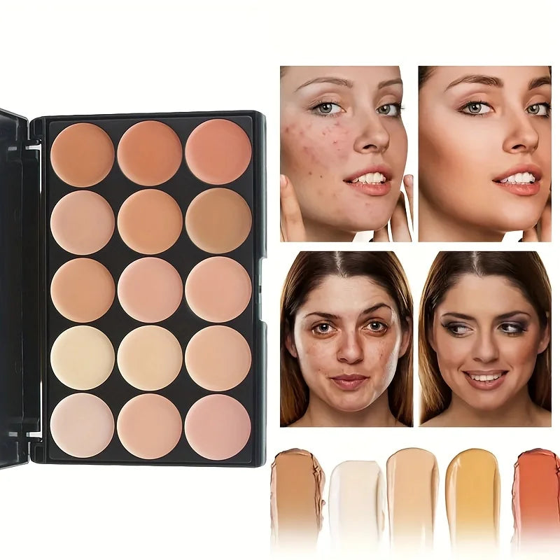 2pcs 15-color Professional Concealer with Brush,Face Makeup and Contouring Dark Circles Acne Mark Brightening Waterproof Sweat